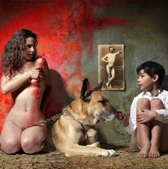 art nude dog and boy
